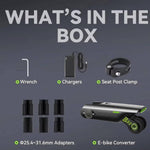 Kit de conversión para bicicleta eléctrica + adaptador de tija de sillín, 6 velocidades, máx. 25 km/h, ligero (2 kg) y fácil de transportar + control por aplicación, ideal para bicicletas de montaña y carretera