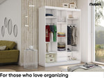 Armario MEBLINI con espejo, 3 puertas - Armario de puertas correderas con barra para colgar ropa - Armario de dormitorio con estantes - Armario ropero - MAKIRA - 180 cm - Blanco/Blanco + espejo