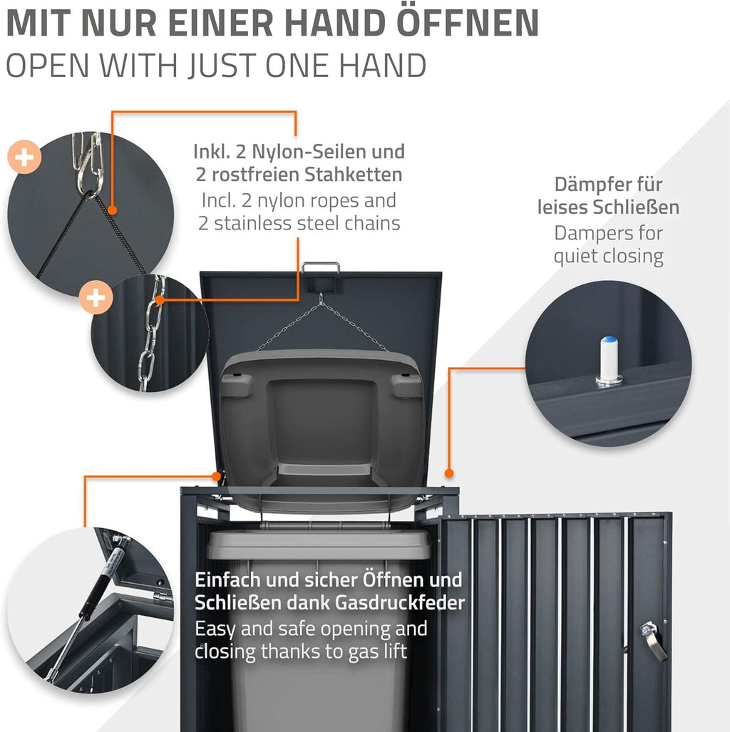 ML-Design Mülltonnenbox 3er 240L, Mülltonnenverkleidung für 3 Mülltonnen, Müllbox wetterfest, Mülltonnenhaus aus Stahl, Müllcontainer mit Deckel, abschließbare Tür, 200x80x116,3 cm Anthrazit-Rostoptik