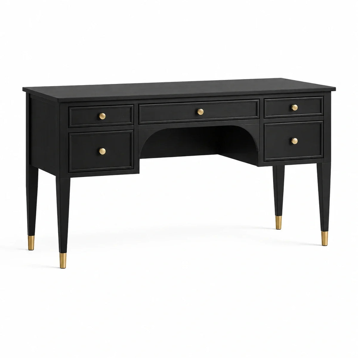 Escritorio de madera negro con detalles dorados 150cm x 60cm x 75cm