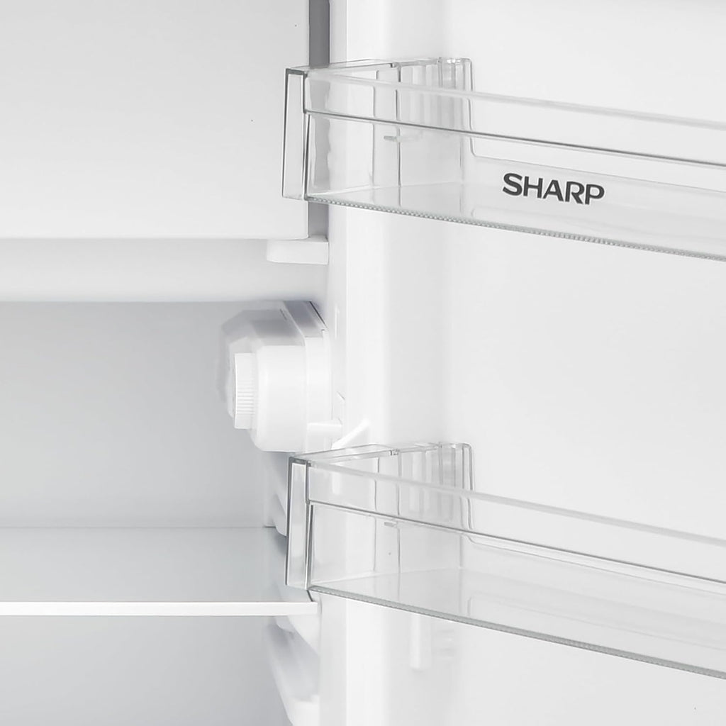 SHARP SJ-UD121T2W-EU freistehender Kühlschrank mit Gefrierfach (EEK D, 121 L, 40 dB), (Gemüsefach), Weiß, H83,8 x B54cm