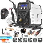 Equipo de soldadura de gas protector 3 en 1 STAHLWERK MTM-200 ST – equipamiento completo – TIG, MIG/MAG, MMA/electrodo hasta 200 A, alimentación de alambre sinérgica, accionamiento de 4 rodillos, apto para hilo relleno, acero, chapa fina