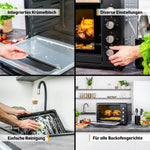 Minihorno TZS First Austria 60 L 2000 W, horno para pizza, 230 °C, 6 modos, temporizador de 60 min, 4 alturas de inserción, bandeja de horno, rejilla, asador giratorio, A++