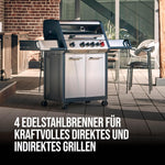 Barbacoa de gas Enders® MONROE PRO 4 SIK TURBO, 4 quemadores de acero inoxidable, hornillo lateral, quemador trasero por infrarrojos, ventana de visualización, HEAT RANGE™, SWITCH GRID™, 800 °C TURBO ZONE™, SIMPLE CLEAN™, #8378