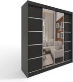 Armario con puertas correderas ML Furniture C5 150 x 200 x 58 cm con espejo - Mueble de dormitorio, almacenamiento - Armario multiusos - Color: Blanco - 2 puertas correderas