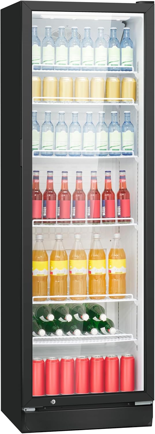 Refrigerador Bomann® con puerta de cristal | Refrigerador de bebidas con cerradura | 6 estantes de altura regulable | 30 kg por estante | 347 litros | Refrigerador grande | Refrigerador para botellas con luz LED | KSG 7351 negro