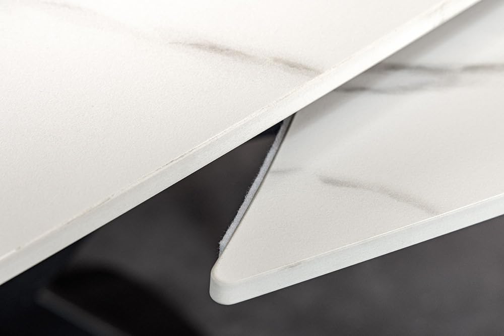Mesa de comedor extensible Riess Ambiente Inception - 130–190 cm - blanca - ovalada, cerámica con efecto mármol blanco, estructura de metal negro