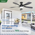 Ventilador de techo inteligente Sofucor con iluminación, ventilador de techo de 132 cm con luz, Alexa/APP, control remoto, 3 temperaturas de color, temporizador, 6 velocidades, motor CC silencioso para dormitorio y salón