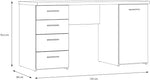 Forte NET106 Schreibtisch 140 150, Schreibtisch mit 4 Schubladen und 1 Tür, Home Office, Büro, Computertisch, Holzwerkstoff, Betonoptik Lichtgrau / Weiß, 145 cm breit x 60 cm tief x 76,3 cm hoch