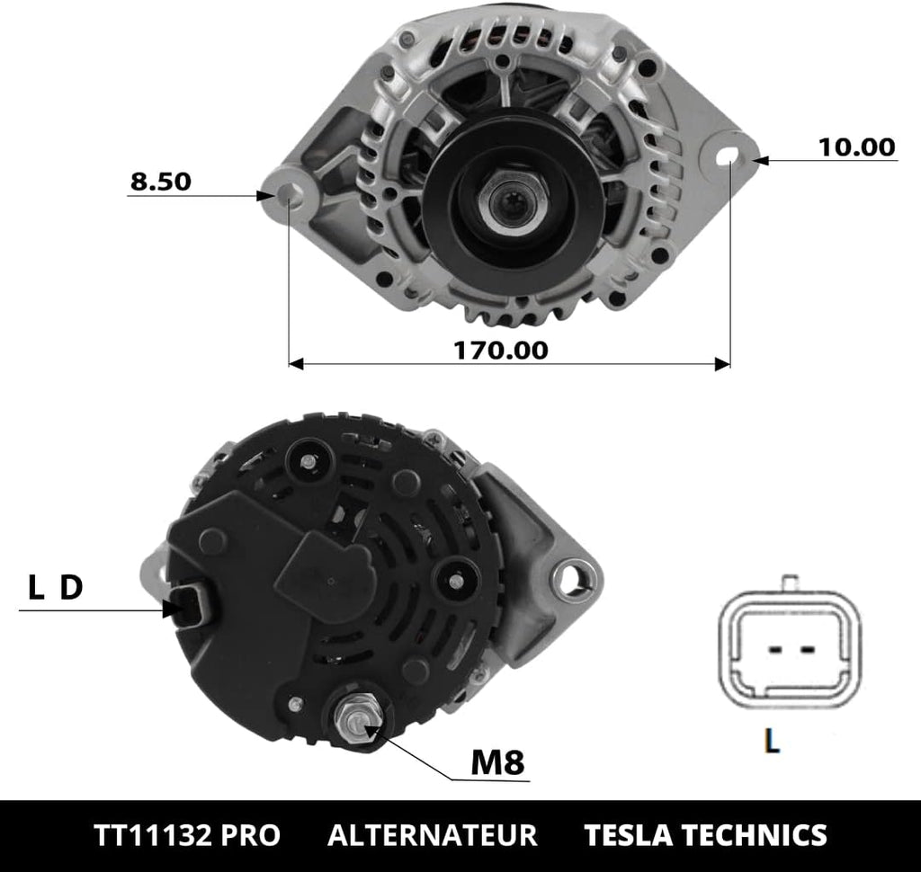 Alternador de coche TESLA TECHNICS TT11132 PRO 12V, 75A. Compatible con RENAULT, DACIA. Excelente relación calidad-precio. Instalación fácil y garantía.