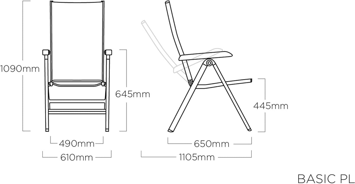 Silla de jardín de respaldo alto Kettler Basic Plus Advantage, ajustable, fácil de plegar, silla plegable práctica, aluminio y plástico resistente, muebles de jardín resistentes a la intemperie, plata/antracita