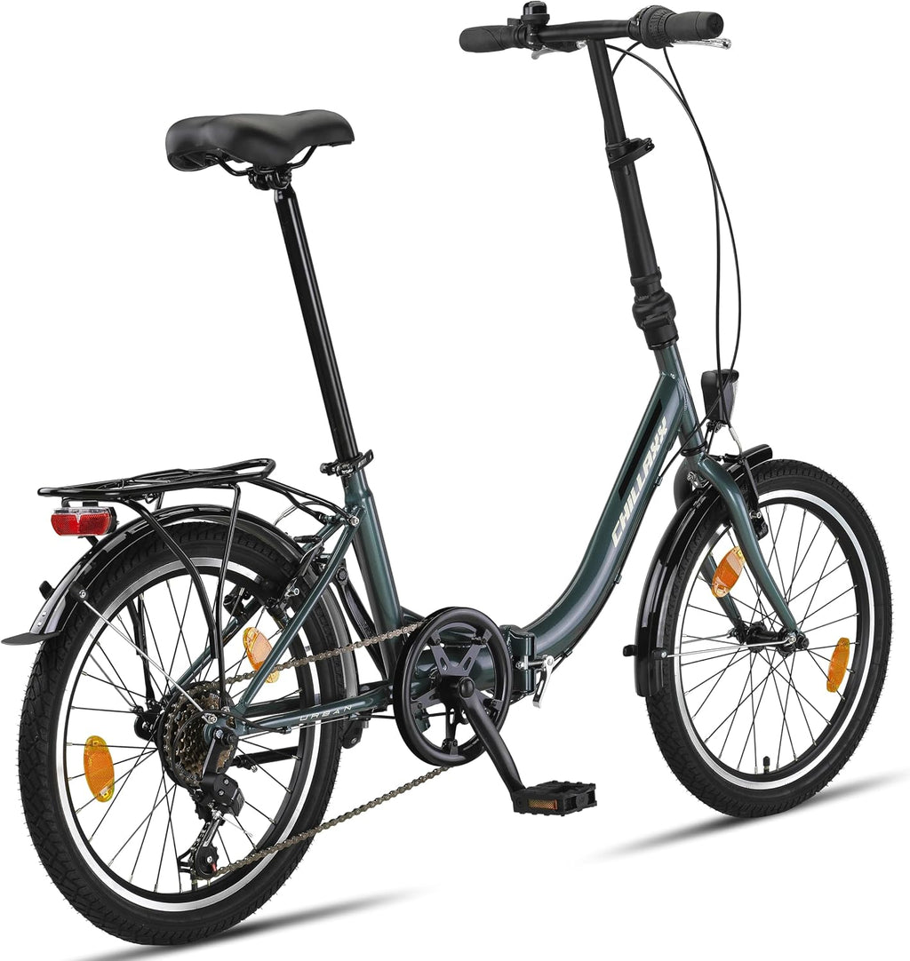 Bicicleta plegable Chillaxx Bike URBAN de 20 pulgadas, 6 velocidades Shimano, luces, sistema de plegado rápido, bicicleta plegable ligera, portaequipajes