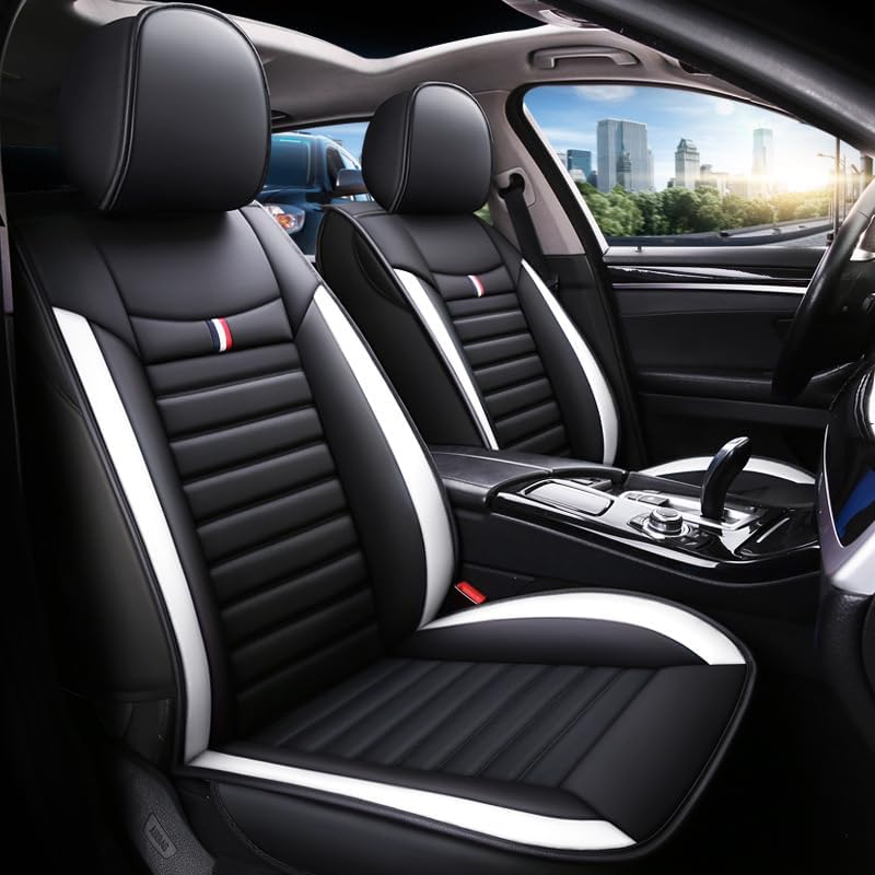 QWEDFSD Fundas de Asiento de Coche para MG MGS5 EV 2025, Protección Impermeable contra el Polvo, Juego Completo de Fundas de Asiento de Cuero, Blanco-Negro/C