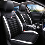 QWEDFSD Fundas de Asiento de Coche para MG MGS5 EV 2025, Protección Impermeable contra el Polvo, Juego Completo de Fundas de Asiento de Cuero, Blanco-Negro/C