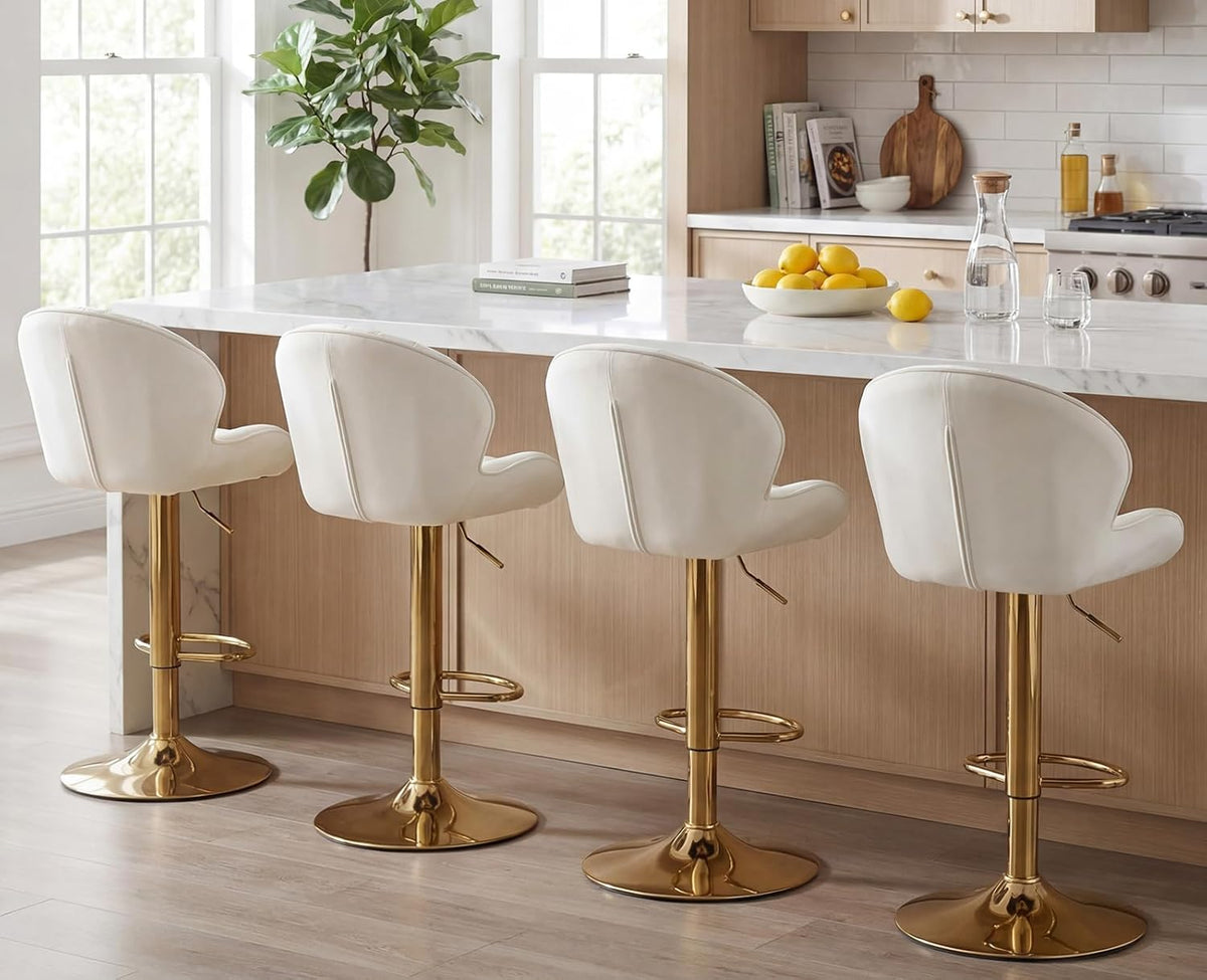 chairus 2er Set Barhocker Drehbar, Samt Barstuhl Höhenverstellbar, Moderne Barhocker für Küche Thekenhocker mit Fußstütze, Beige
