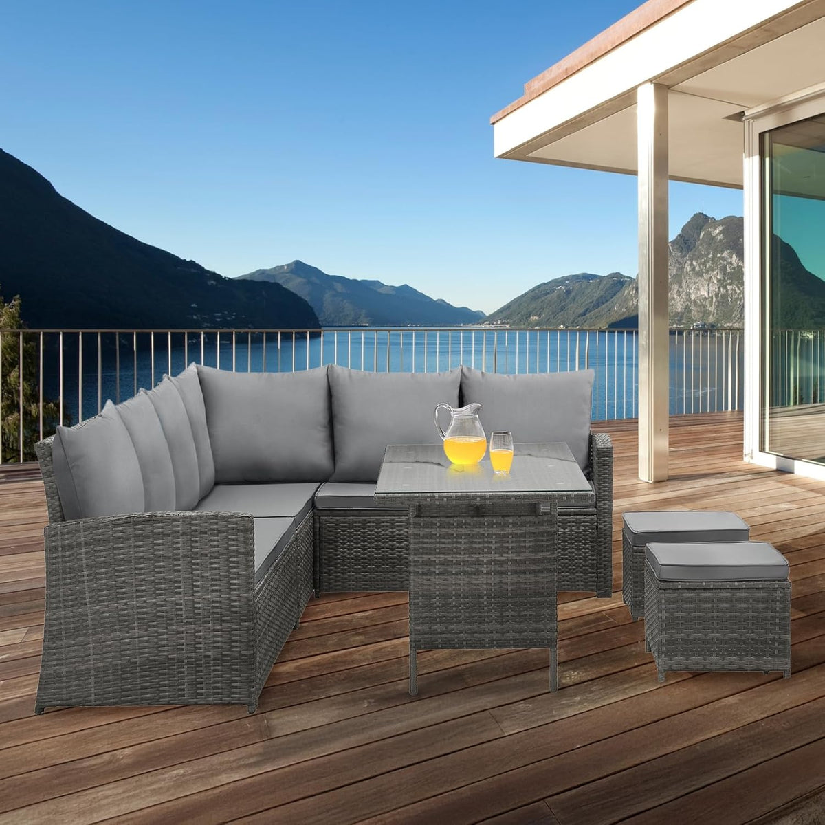 Conjunto de salón para jardín SVITA Monroe, muebles de salón de ratán sintético, grupo de asientos, gris