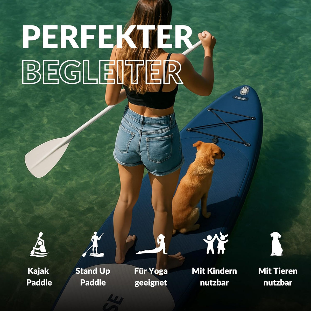 NOARD SUP Board aufblasbar Double-Layer-Dropstitch 326 cm bis 140 kg | Komplett-Set inklusive Paddel, Doppelhub-Pumpe, Rucksack, Leash und Drybag