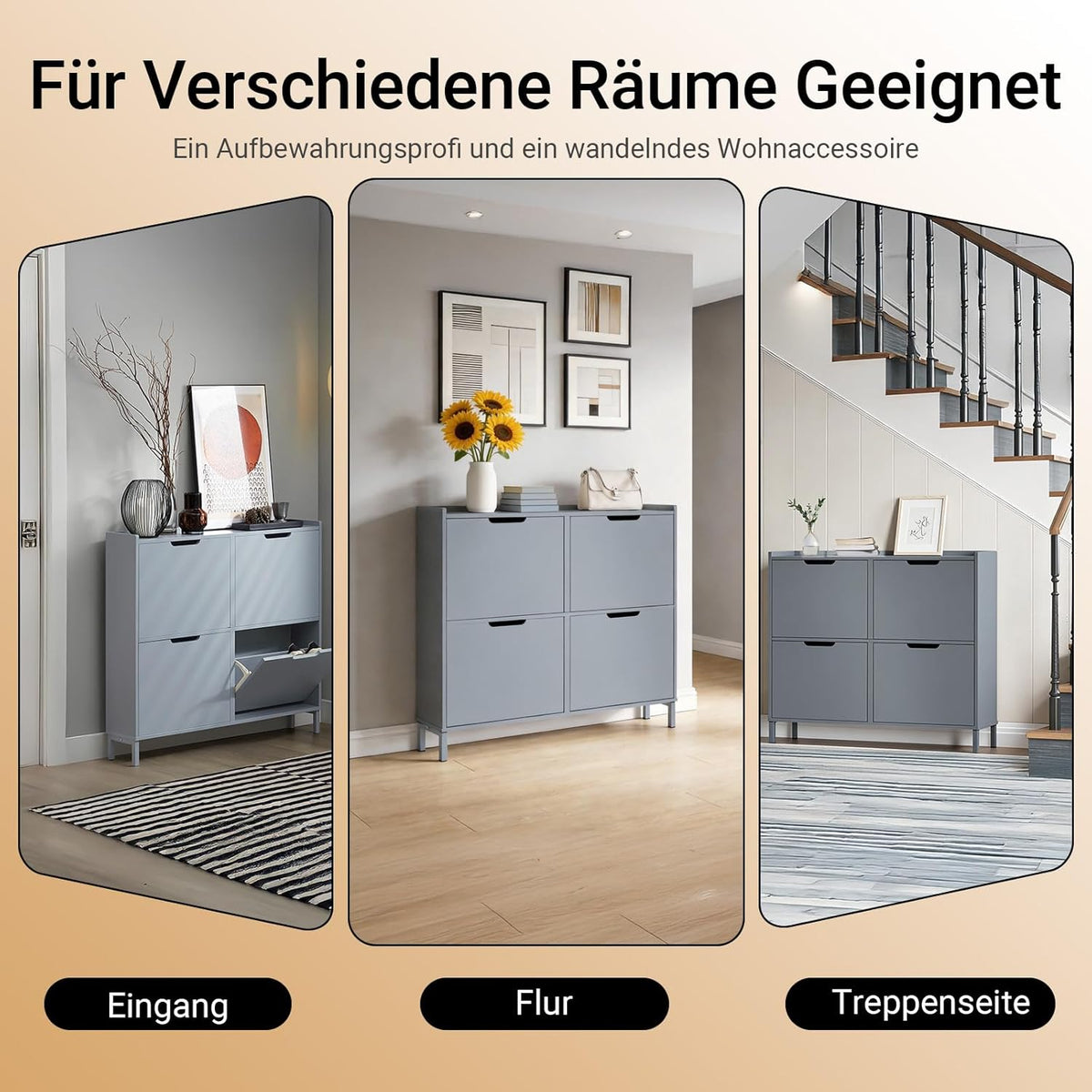 SoBuy Zapatero estrecho con 4 puertas abatibles, mueble zapatero alto y compacto, armario para zapatos con 4 estantes, organizador cerrado para recibidor, pasillo y vestíbulo, 100x91x19cm, Gris claro FSR100-HG
