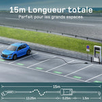 Cargador de coche eléctrico con APP 3,7kW [15m, 6-16A], cable de carga para coche eléctrico con soporte de pared, cargador Tipo 2 con pantalla LCD digital, compatible con E-208, Model Y, E-Tech y otros vehículos eléctricos/híbridos enchufables (EV/PHEV)