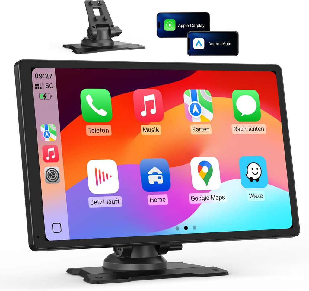 CarPlay Coche 9: Pantalla IPS HD brillante, visibilidad clara de día y de noche. Apple CarPlay y Android Auto inalámbricos, Bluetooth y WiFi 5GHz, navegación GPS, instalación fácil, cámara de marcha atrás (opcional)