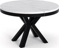 WFL GROUP Mesa de comedor redonda extensible con efecto mármol blanco - Mesa de estilo loft con patas de metal - Mesa industrial para salón - Ahorro de espacio - Mármol blanco - 100 a 180 cm