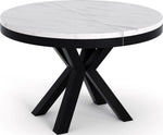 WFL GROUP Mesa de comedor redonda extensible con efecto mármol blanco - Mesa de estilo loft con patas de metal - Mesa industrial para salón - Ahorro de espacio - Mármol blanco - 100 a 180 cm