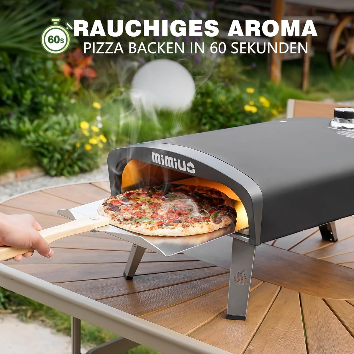 Horno de pizza de gas portátil Mimiuo con piedra para pizza y pala | Horno para pizza para balcón, terraza y jardín, calentamiento rápido y distribución uniforme del calor para resultados de pizza auténticos