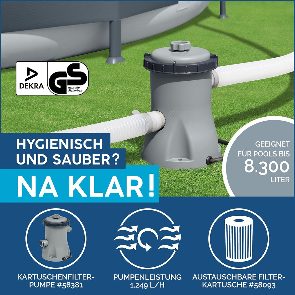 Set de piscina con estructura Bestway Power Steel, ovalada, con bomba de filtrado, 305 x 200 x 84 cm, gris, 5614A