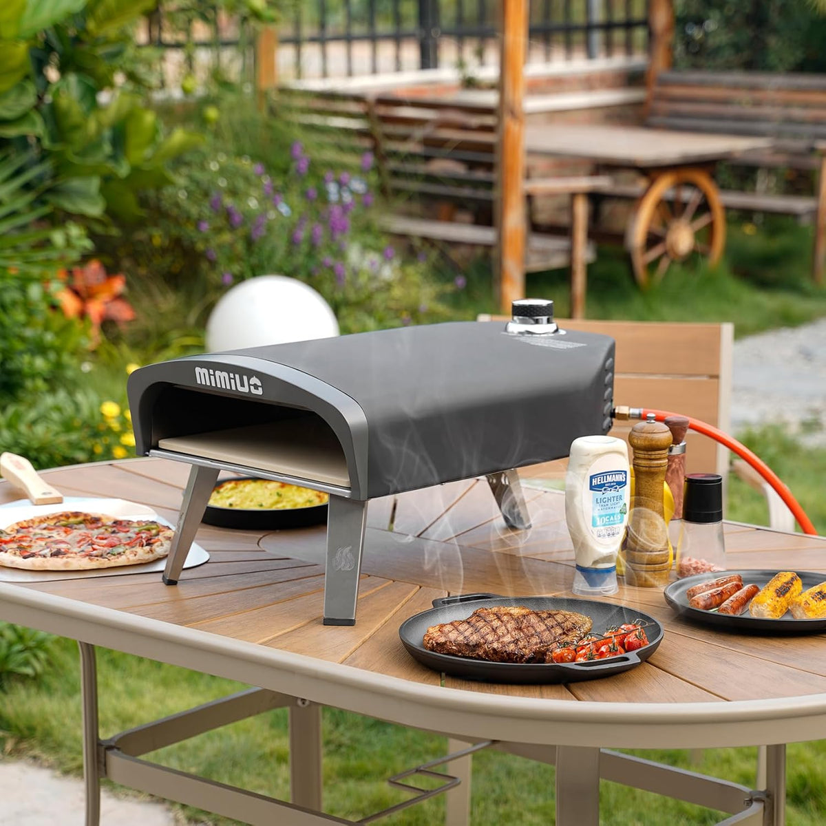 Horno de pizza de gas portátil Mimiuo con piedra para pizza y pala | Horno para pizza para balcón, terraza y jardín, calentamiento rápido y distribución uniforme del calor para resultados de pizza auténticos