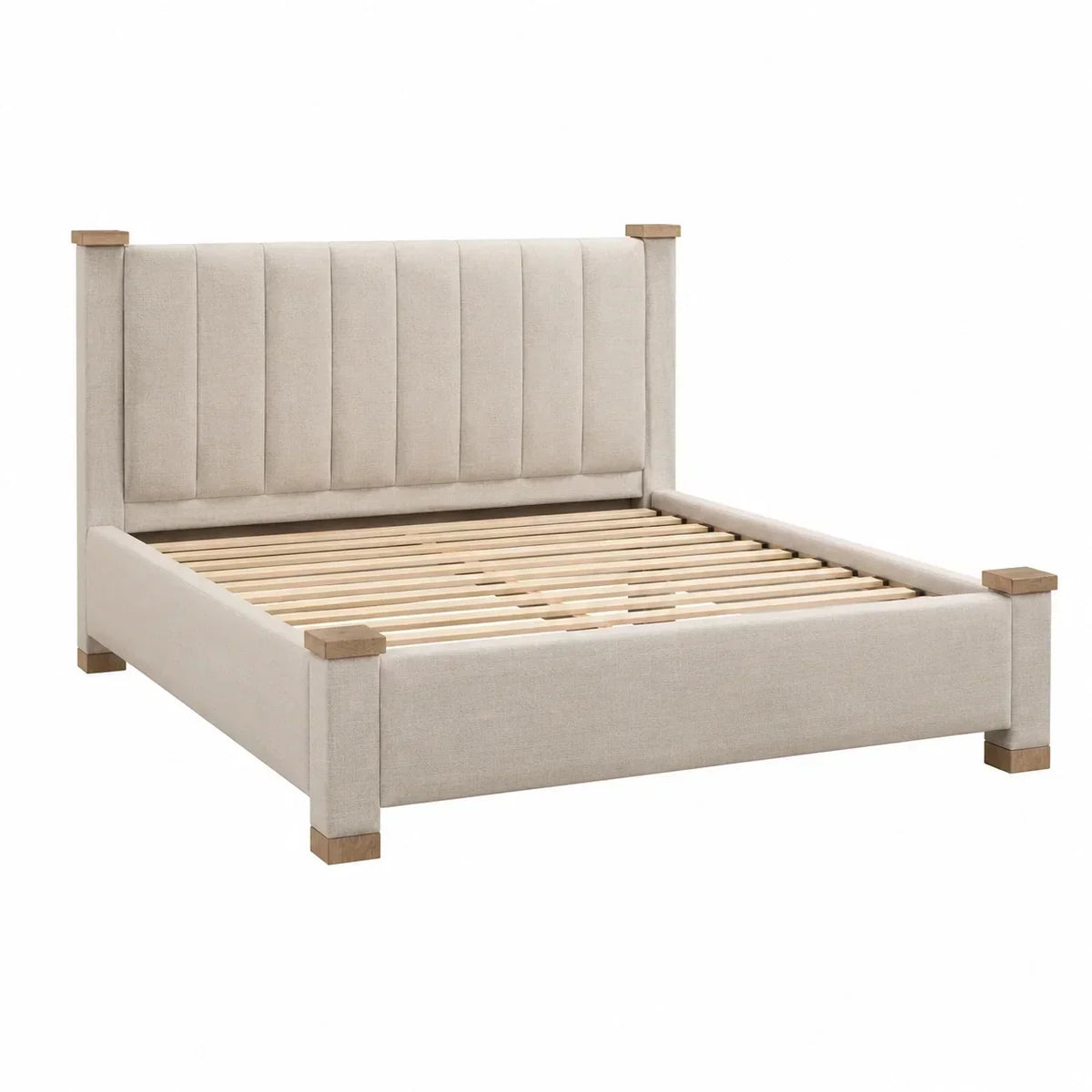 Cama doble de tela y madera 200x180 cm beige