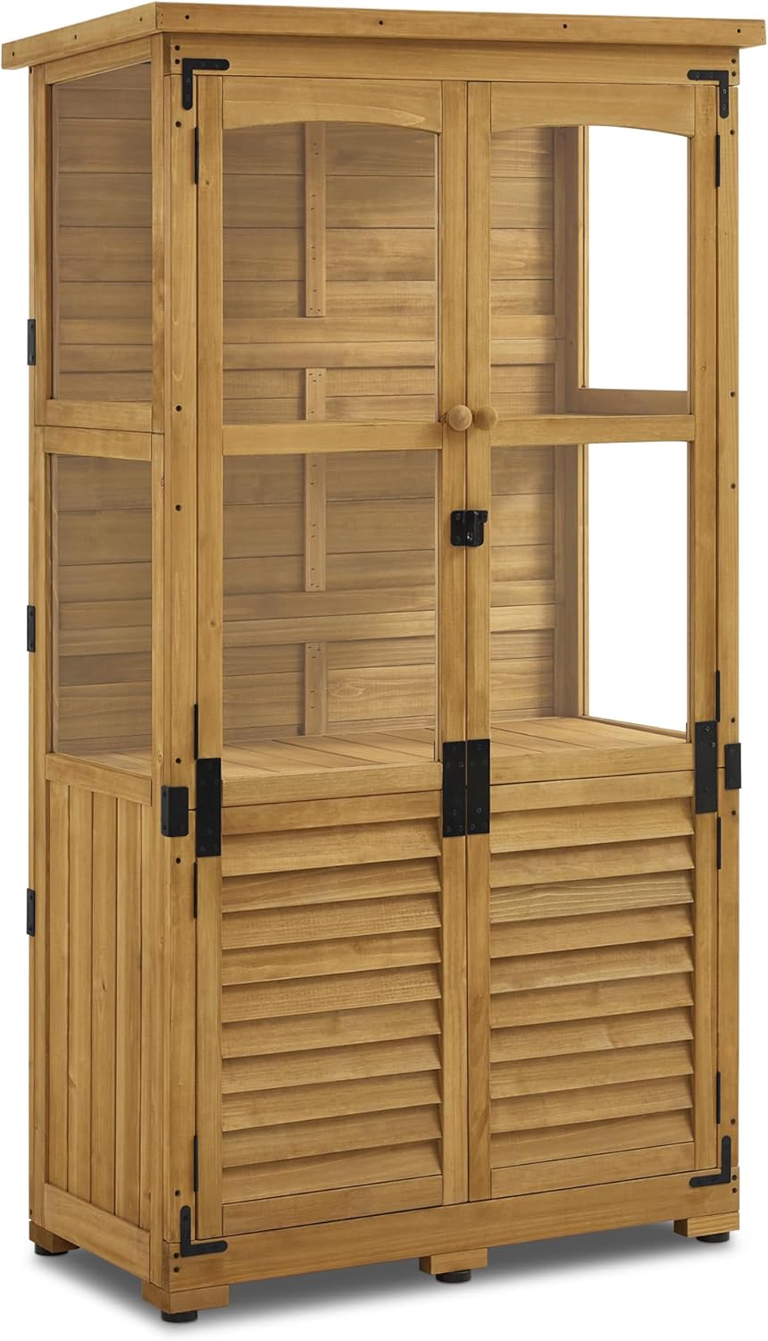 MCombo Armario de jardín de madera 0120, caseta de herramientas resistente a la intemperie pequeña, cobertizo de jardín para exterior, terraza, balcón, 87×46×160 cm, (natural)