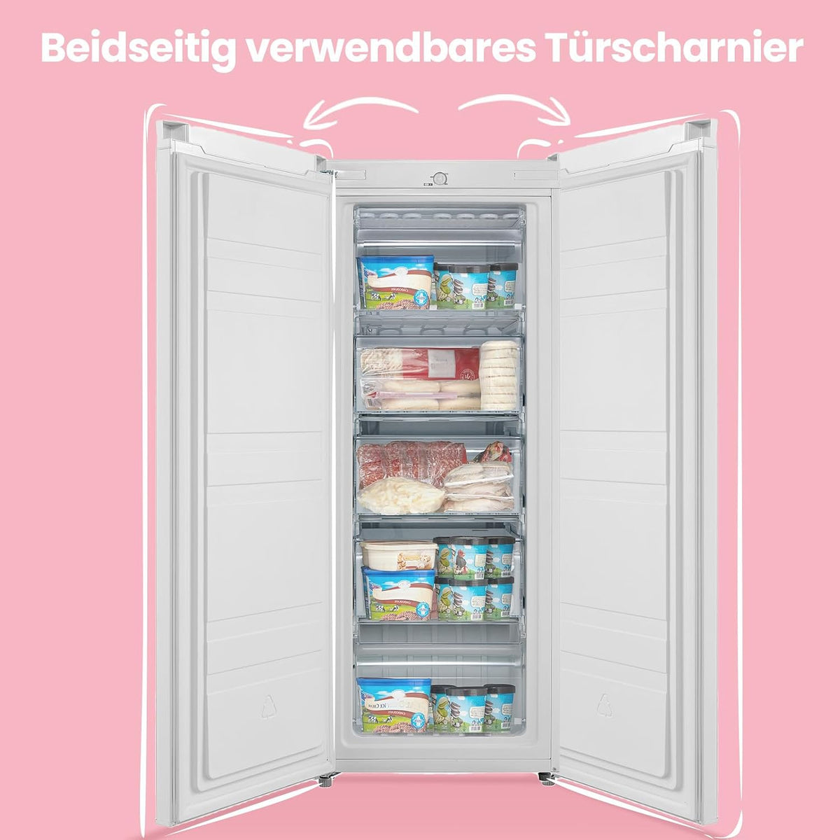 Comfee RCU160WH2(E) Congelador vertical/142 cm de alto/160 L de capacidad/183 kWh/año/Sentido de apertura de puerta reversible/Compresor GMCC de alta calidad/Control de temperatura/Patas ajustables/Blanco