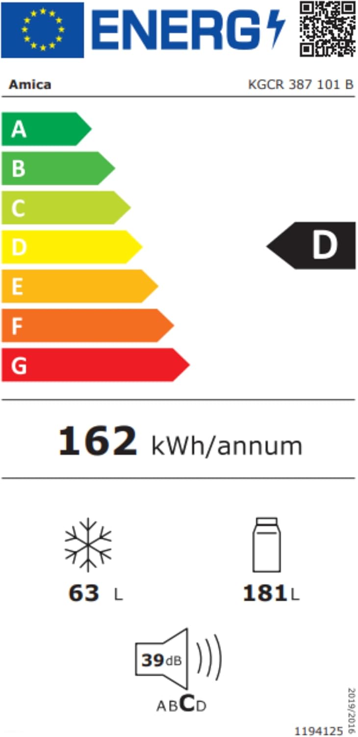 Amica Retro Kühl-Gefrierkombination 244L 181 x 55 x 61,5cm KGCR 387 101 B | 181L Kühlteil 63L Gefrierteil, LED Beleuchtung, Automatische Abtauung, Sicherheitsglas, Chrom-Flaschengitter, Leiser Betrieb