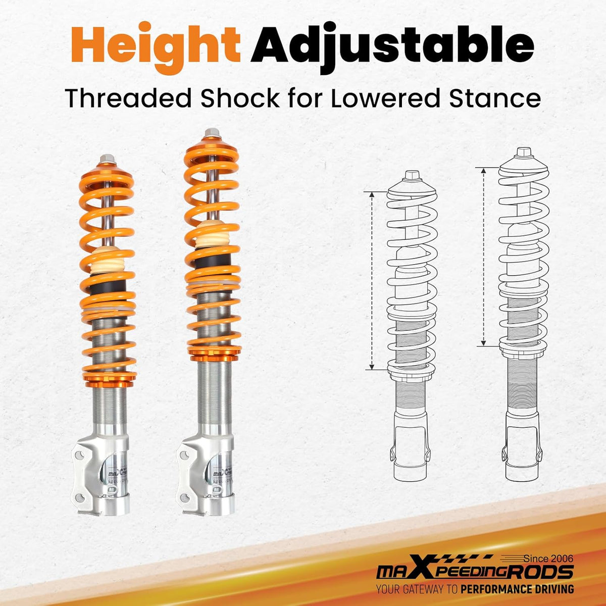 maXpeedingrods 4 Lotes de Coilovers Amortiguadores Roscados para VW Corrado Golf MK2 MK3 Jetta II? Kit de Resortes de Suspensión Amortiguadores de Altura Ajustable - Dorado