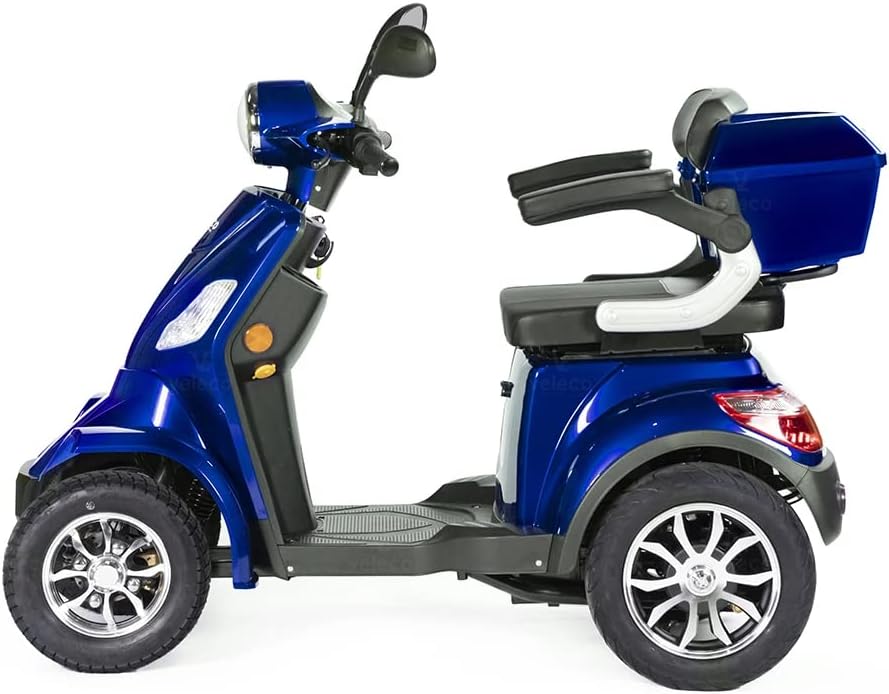 VELECO Scooter eléctrico para personas mayores con batería de iones de litio de 4 ruedas y 1000 W FASTER (AZUL)