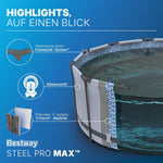 Set de piscina con estructura Bestway Steel Pro MAX con bomba de filtro Ø 366 x 100 cm, efecto madera (roble pantanoso), redonda