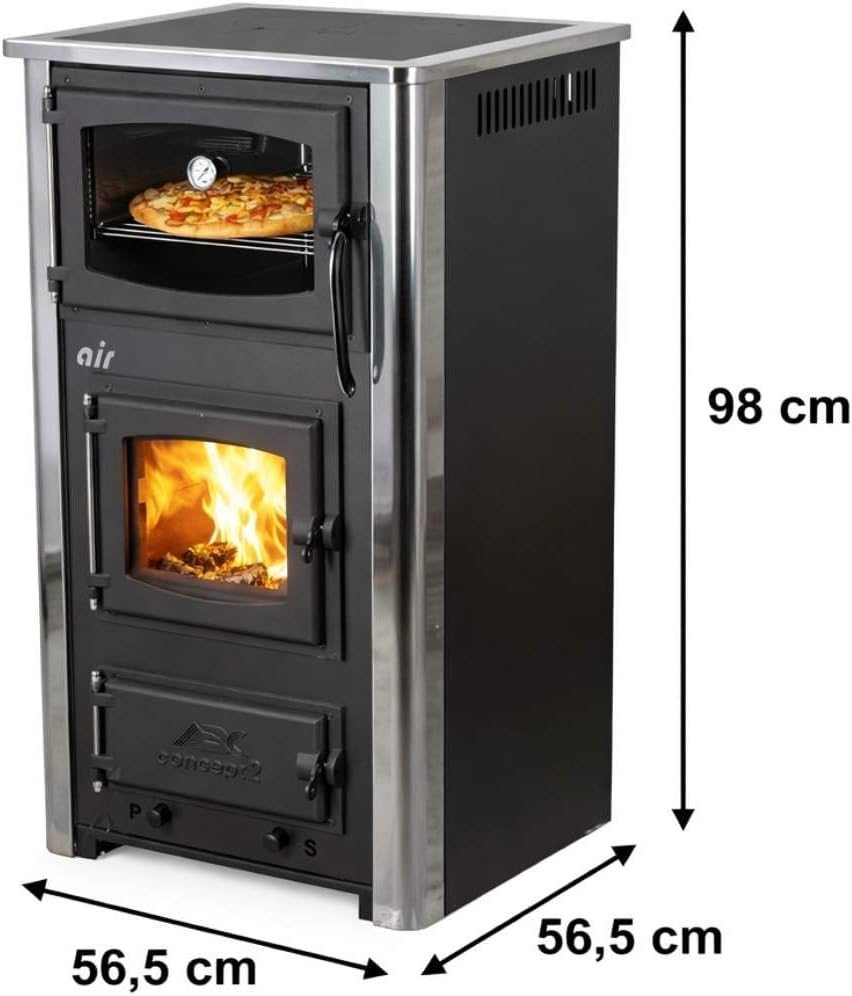 Estufa de leña con horno y placa de cocción ABC Concept 2 Air Mini, conexión múltiple, estufa de leña de 10 kW, chimenea, estufa, estufa de taller, estufa sueca, estufa de cabaña, estufa de calefacción, estufa de leña