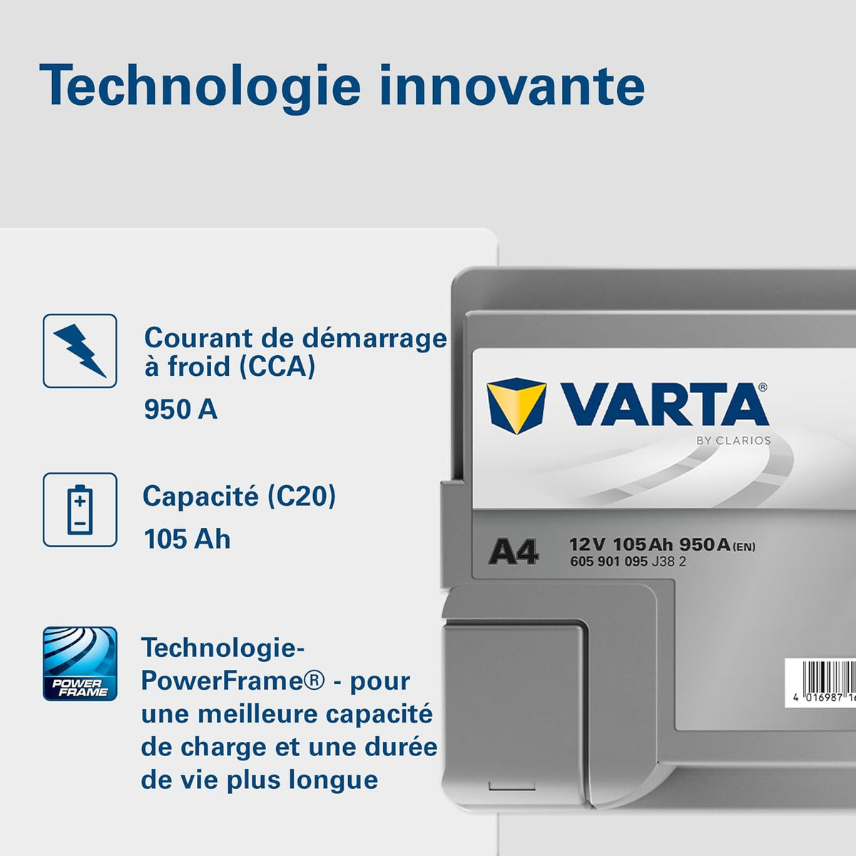 Batería de arranque XEV Varta Silver Dynamic AGM L6 A4 12V 105Ah / 950A 605901095