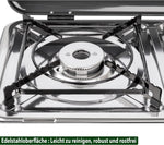 BRUNNER: Hornillo de camping de mesa 2 en 1 de 2 fuegos de acero inoxidable, parrilla de gas y hornillo de gas - POWERKOOK 50mbar con 1 cacerola + 1 plancha para asar, con regulador de gas y manguera de  gas