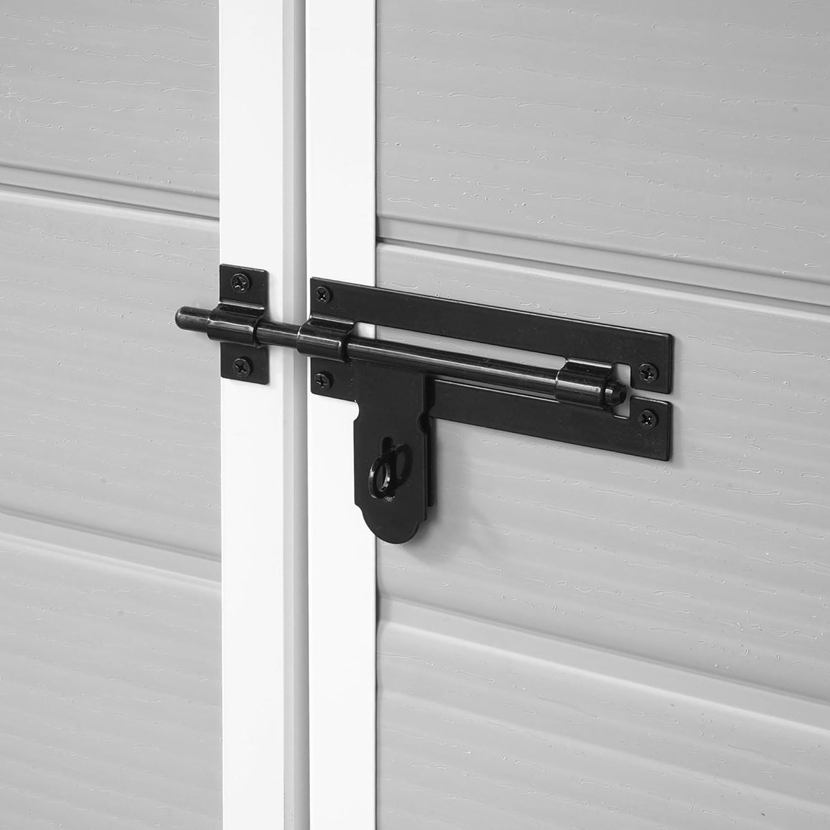 Wasabi - Caseta de resina para jardín Unit 1.4 – Ventana de luz natural - Suelo incluido - Paneles de 12 mm de espesor - Gris y blanco - Cobertizo de PVC para almacenaje exterior - 1,37 m² - Techo plano