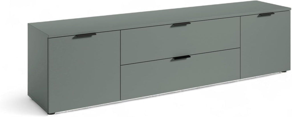 Mueble de TV LINZ en color salvia - Mueble de televisión moderno con cajones y gran espacio de almacenamiento - 180 x 47 x 40 cm (ancho/alto/fondo)