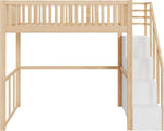 Cama alta Moimhear 90x200 cm con escalera de seguridad y almacenamiento, estructura de cama de madera de pino maciza para niños y jóvenes (color madera + blanco)