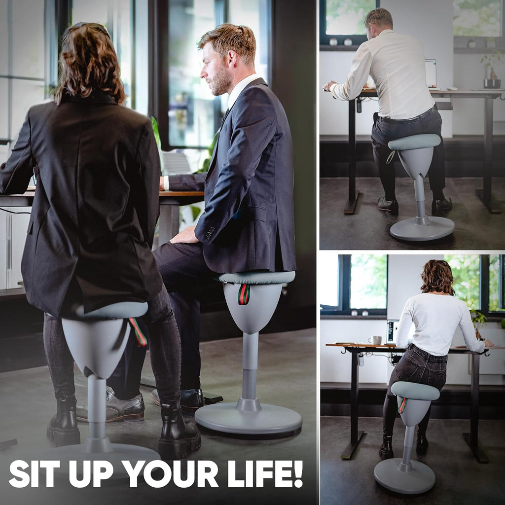 Taburete de oficina ergonómico [GANADOR DEL TEST] Taburete de pie regulable en altura [58-83 cm] Taburete ergonómico para oficina [efecto oscilante] Taburete oscilante Taburete de asiento | Taburete de trabajo antideslizante redondo