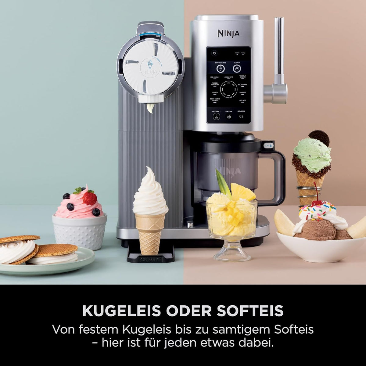 Heladera Ninja CREAMi Scoop & Swirl con 2 recipientes, 13 funciones, para helado, helado suave, gelato, sorbete, batidos y más, con función de mezcla, plata platino, NC701EU