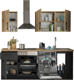 Stella Trading Turin Z Cocina compacta 220 x 211 x 60 cm, negro - Sin electrodomésticos - Cocina moderna y espaciosa en aspecto de roble Artisan con mucho espacio de almacenamiento