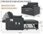 LUXOAK Schlafsofa 186 x 122 cm mit 5-stufig Verstellbarer Rückenlehne, 3-in-1 Schlafcouch mit Kissen und Seitentasche, graues Leinen-Sofa für Gästezimmer & kleine Räume