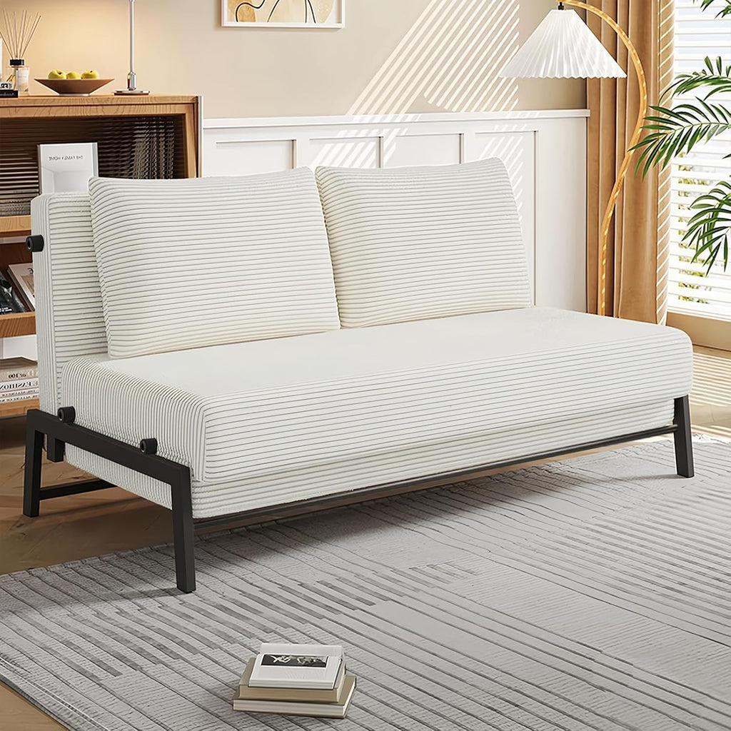 Sofá cama plegable, sillón cama 2 en 1 con función de cama, sofá cama de pana con cojín, cama de invitados, 190 cm × 120 cm para sala de estar/dormitorio/cine en casa/habitación de invitados, blanco, 120 cm