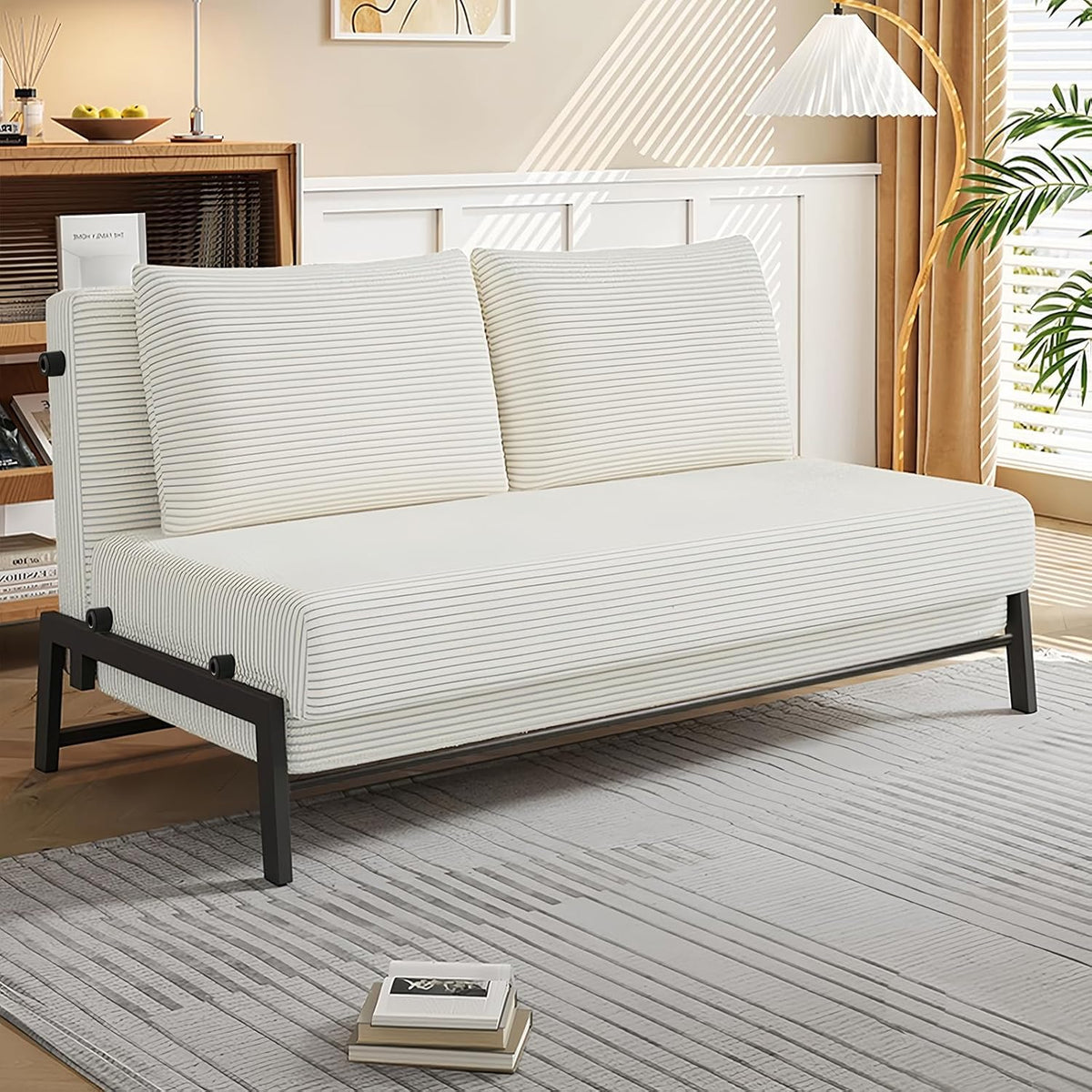 Sofá cama plegable, sillón cama 2 en 1 con función de cama, sofá cama de pana con cojín, cama de invitados, 190 cm × 120 cm para sala de estar/dormitorio/cine en casa/habitación de invitados, blanco, 120 cm