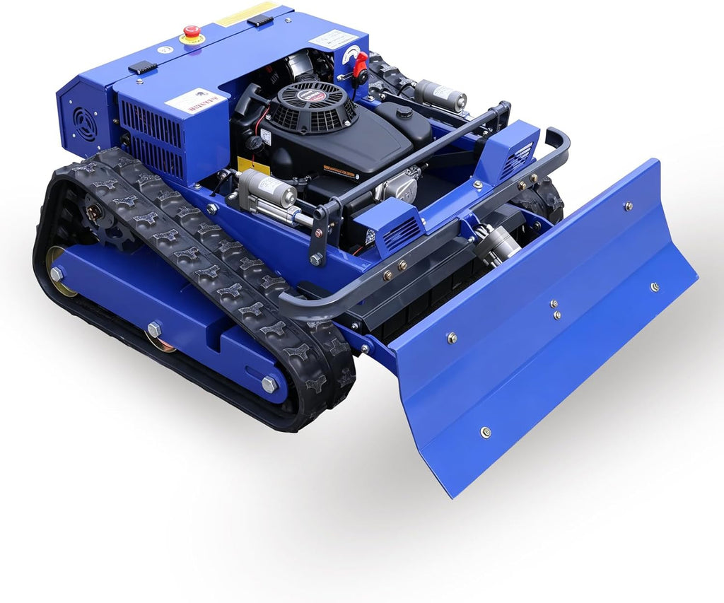 Cortacésped robótico de orugas, teledirigido, 4 × 4, híbrido, gasolina-eléctrico, corte de 21,6 pulgadas, cortacésped RC para pendientes del 100 % (45°) – área de corte de 0,75 acres (modelo con quitanieves)