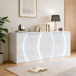 Aparador de salón de alto brillo con 3 puertas, buffet con puertas LED, mueble de salón moderno, armarios de almacenamiento para salón, comedor y pasillo, blanco